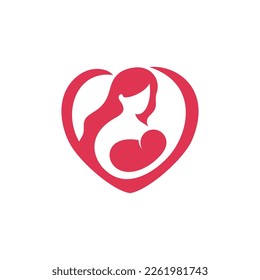 stillen Mutter Logo Design. Vektorgrafik abstrakter stillender Mütter mit Baby- und Liebesform. moderne Logo-Design-Vektorsymbol-Vorlage