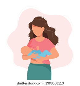 Breastfeeding - Mother Feeding A Baby With Breast. Concept Vector Illustration In Cartoon Style. 