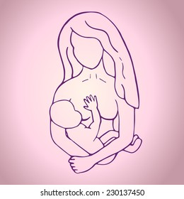 breastfeeding pink background vector illustration