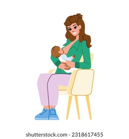 breastfeeding position vector. breast baby, breastfeed mother, milk mom, newborn lactation, food hold breastfeeding position character. people flat cartoon illustration