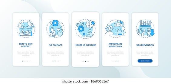 Stipendiaten auf mobilen App-Bildschirm mit Konzepten. Höhere IQ des Babys in Zukunft durch 5 Stufen grafische Anleitungen. UI-Vektorvorlage mit RGB-Farbillustrationen