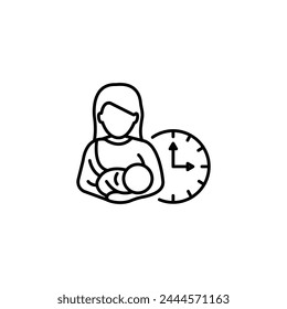 Breastfeeding schedule line icon. Vector illustration a baby in a sling in a womans arms.