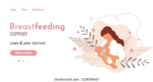 Breastfeeding vector banner. Woman breastfeed newborn.