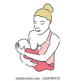 Concepto de vector de lactancia. Alimentación pública de bebés y niños pequeños con leche materna de la mujer. Madre joven amamantando a su hijo recién nacido. vectorial