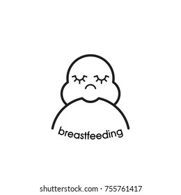 Breastfeeding vector image with child, breast milk. The logo of breastfeeding in a flat line style.