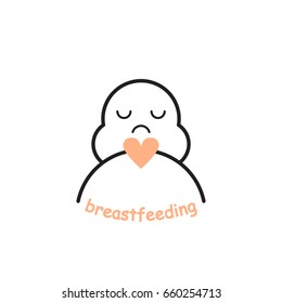 Breastfeeding vector image on which a child eats breast milk. The logo of breastfeeding in a flat line style.