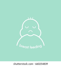 Breastfeeding vector image on which a child eats breast milk. The logo of breastfeeding in a flat line style.