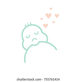 Breastfeeding vector image on which a child eats breast milk. The logo of breastfeeding in a flat line style.