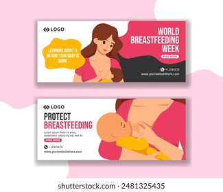 Breastfeeding Week Horizontal Banner Flat Cartoon Hand Drawn Templates Background Illustration