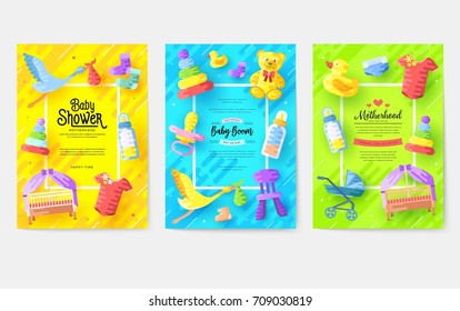 breastfeeding week information cards set. kids elements template of flyer, magazines, posters, book cover, banners. Child infographic concept background. Layout illustrations modern pages