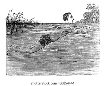 Breaststroke, Fifth Position, vintage engraved illustration. Trousset encyclopedia (1886 - 1891).