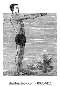 Breaststroke, Second Position, vintage engraved illustration. Trousset encyclopedia (1886 - 1891).