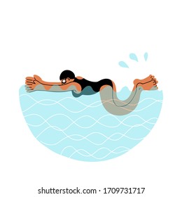 Breaststroke Style Swimming Woman Hand Drawn Stock Vector (Royalty Free ...