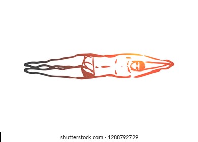 Breaststroke, swim, sport, pool, swimmer concept. Hand drawn man swimming breaststroke concept sketch. Isolated vector illustration.