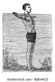 Breaststroke, Third Position, vintage engraved illustration. Trousset encyclopedia (1886 - 1891).