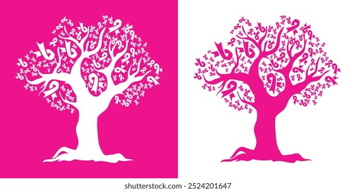 Breat Cancer Ribbon Tree,life, Ribbon with tree, breast cancer tree, Heath Care, Pink ribbon tree, Tree with pink ribbons, breast cancer awareness symbol, Support, Life, Cancer ribbon, Survivor,vector