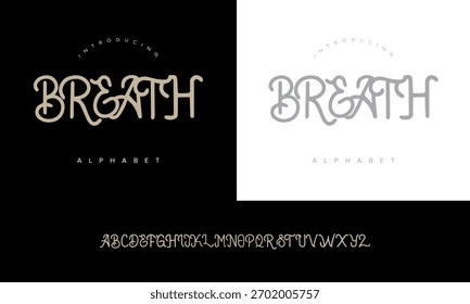 Fonte em alfabeto de respiração com um estilo exclusivo de serifa decorativa, ideal para marcas de luxo, design editorial e projetos de tipografia artística