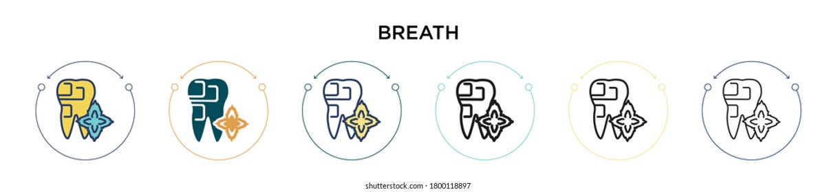 Breath icon in filled, thin line, outline and stroke style. Vector illustration of two colored and black breath vector icons designs can be used for mobile, ui, web