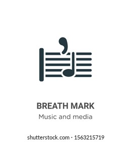 Breath mark vector icon on white background. Flat vector breath mark icon symbol sign from modern music and media collection for mobile concept and web apps design.