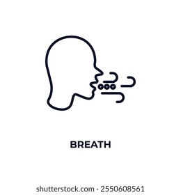 Icono de contorno de aliento. Vector lineal del concepto dentista. Icono de respiración de línea fina aislado sobre fondo blanco