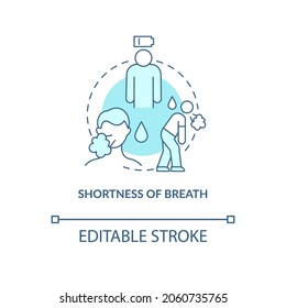 Breath shortness blue concept icon. Pneumonia sign abstract idea thin line illustration. Respiratory tract infection. Chronic bronchitis. Vector isolated outline color drawing. Editable stroke