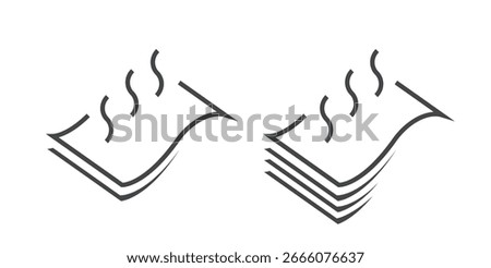 Breathable air textile fabric material icon vector simple line stroke outline art graphic set, warm hot cloth level sign symbol pictogram logo, thermal membrane technology surface image