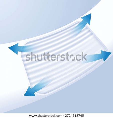 Breathable fabric with blue arrows pointing outwards. Concept for ventilating textile technology, heat and moisture release in sportswear, and hygienic products.
