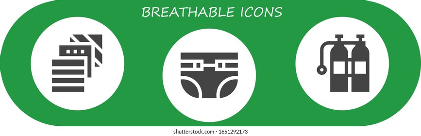breathable icon set. 3 filled breathable icons. Included Fabric, Diapers, Oxigen icons