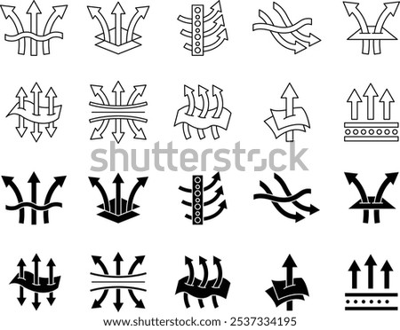 breathable icon set with glyph and outline styles