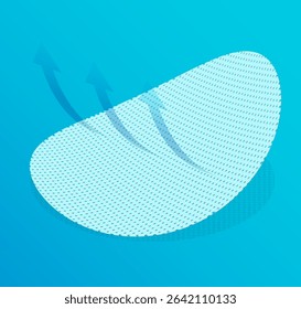 Breathable layers of fabric with cells for air circulation for clothing and hygiene products. Porous sponge for moisturizing skin and removing makeup. Realistic vector