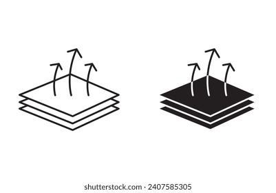 Breathable leather material layers linear art icon set. water or heat proof fabric vector mark for web
