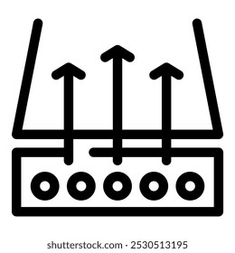 Breathable material icon featuring airflow passing through fabric layers for sportswear, clothing, and textile industry