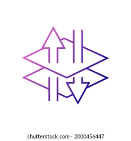 Breathable material outline icon. Air flow sport wear. Fabric feature. Textile industry. Fiber type. Gradient symbol. Isolated vector stock illustration