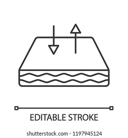 Breathable mattress linear icon. Thin line illustration. Crib mattress with breathable cover fabric. Air circulation. Contour symbol. Vector isolated outline drawing. Editable stroke