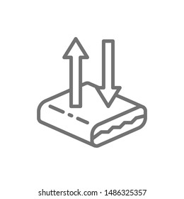 Breathable mattresses, flexibility orthopedic mattress line icon.