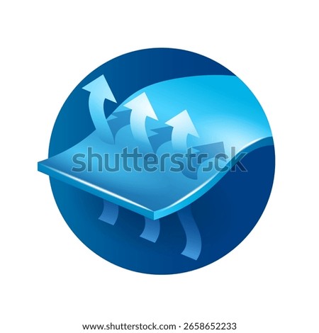 Breathable membrane 3D icon - arrows which symbolizing airflow passing through fabric material surface - isolated vector pictogram