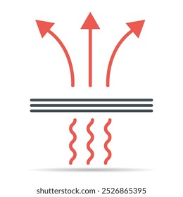 Breathable resistant shadow icon, waterproof material protection sign, web vector illustration .