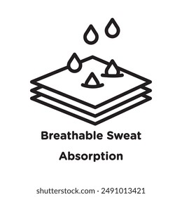 Breathable sweat absorption icon Black line art vector logo