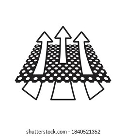 Breathable textile icon - arrows which symbolizing airflow passing through fabric material surface - isolated vector monochrome emblem
