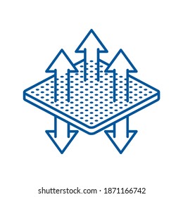 Atmungsaktives Stoffpiktogramm - Pfeile, die den Luftstrom durch die Oberfläche des Stoffes symbolisieren - einzelne Vektormonochrome Emblem