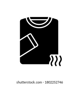 Breathable, thermal or compression underwear. Silhouette icon of long sleeve t shirt with air waves. Black illustration of clothes to keep comfortable temperature. Flat isolated vector pictogram