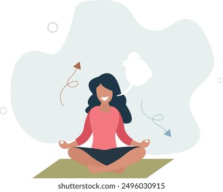 Breathe in air as healthy mindfulness practice for calm.Meditation with easy breathing for inner energy focus and stress control.flat design.illustration with people.