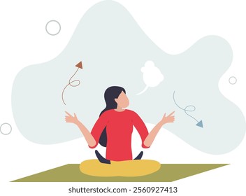 Breathe in air as healthy mindfulness practice for calm.Meditation with easy breathing for inner energy focus and stress control.flat characters.