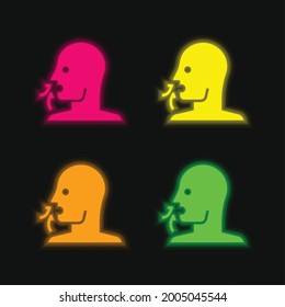 Breathe four color glowing neon vector icon