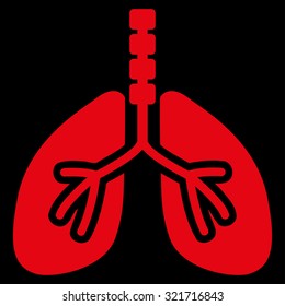 Breathe System vector icon. Style is flat symbol, red color, rounded angles, black background.