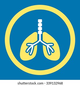 Breathe vector icon. Style is bicolor flat rounded symbol, yellow and white colors, rounded angles, blue background.