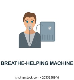 Icono plano de la máquina de ayuda a la respiración. Signo de color de la recolección de oxígeno. Ilustración de icono de Creative Breathe-Helping Machine para diseño web, infografías y más