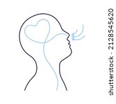 Breathing exercise, deep breath through nose for benefit and good work brain. Healthy yoga and relaxation. Vector outline illustration