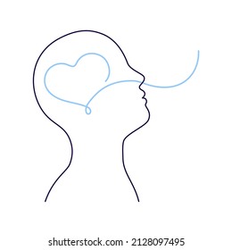 Breathing exercise, deep breath through nose for good work brain. Healthy yoga and relaxation. Vector outline illustration