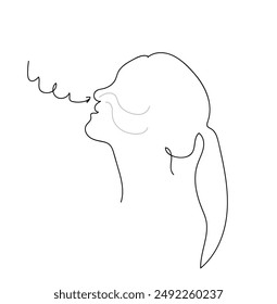 Breathing exercise, deep breath through nose for benefit and good work brain. Healthy yoga and relaxation. Vector outline illustration